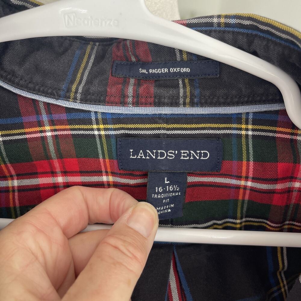 Lands End Sail Rigger Oxford Plaid Button Down Shirt Traditional Fit Mens L - Picture 3 of 9